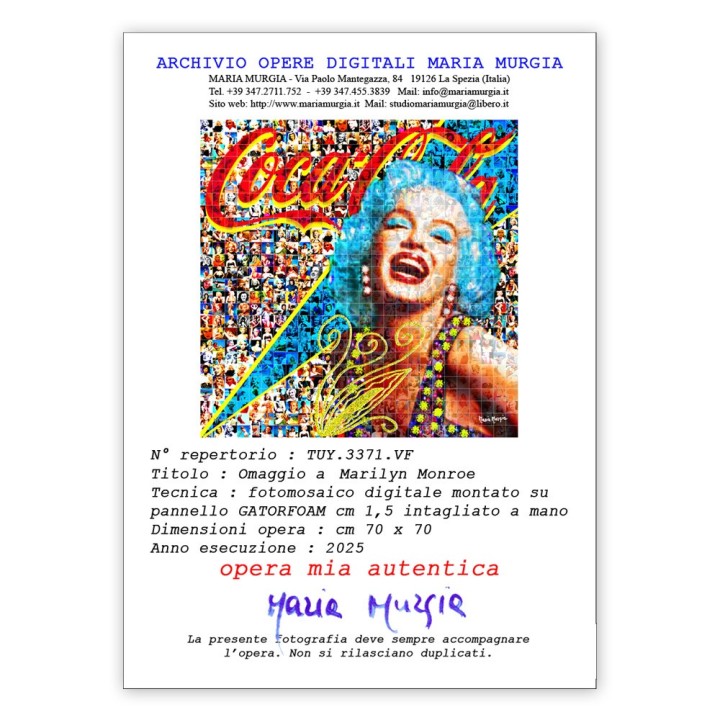 Maria Murgia 'Marilyn Monroe' - Fotomosaico cm 70x70 Arte digitale