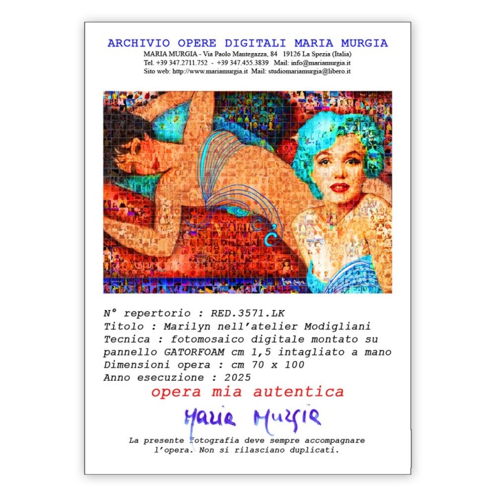 Maria Murgia 'Marilyn nell'atelier Modigliani' - Fotomosaico cm 70x70 Arte digitale