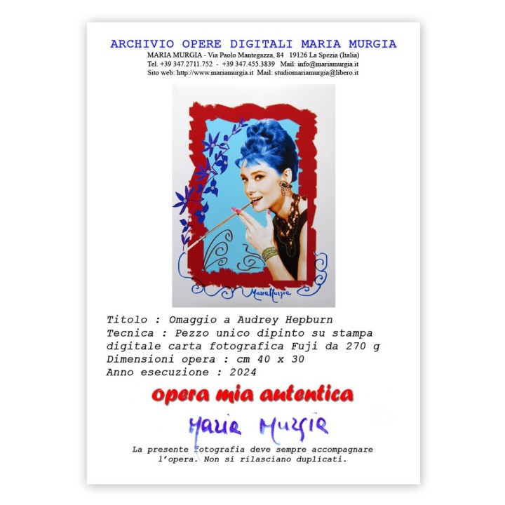 Audrey Hepburn Fotografia Dipinta 40x30 - Pezzo Unico