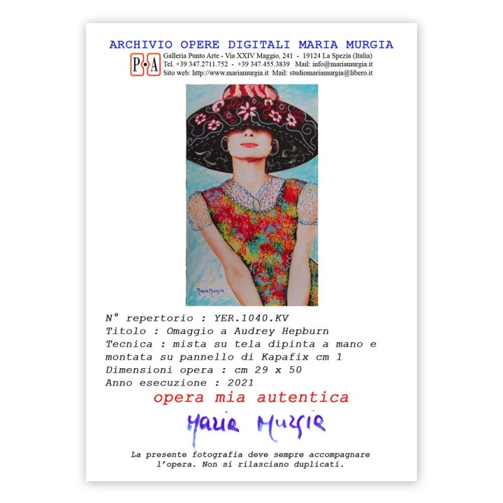 Audrey Hepburn Fotografia Dipinta 40x30 - Pezzo Unico