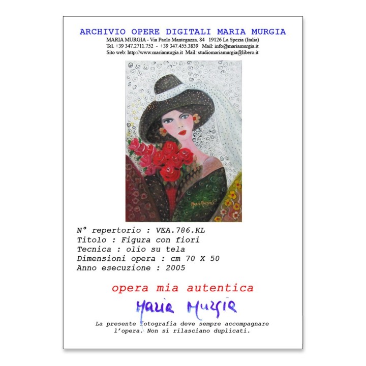 Maria Murgia 'Figura con fiori' - Olio su Tela 70x50 Anno 2005