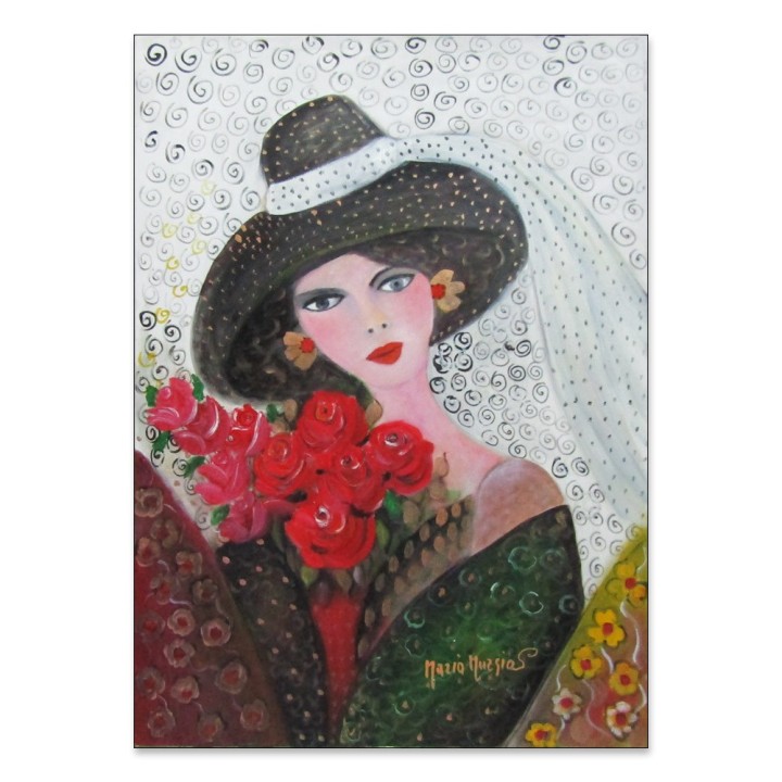 Maria Murgia 'Figura con fiori' - Olio su Tela 70x50 Anno 2005