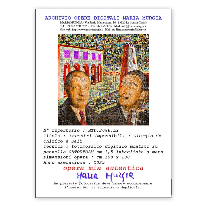 Maria Murgia 'Incontri impossibili: Giorgio de Chirico e Dalì' - Fotomosaico cm 100x100 Arte digitale