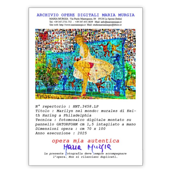 Maria Murgia 'Marilyn nel mondo: murales di Keith Haring a Philadelphia' - Fotomosaico cm 70x100 Arte digitale