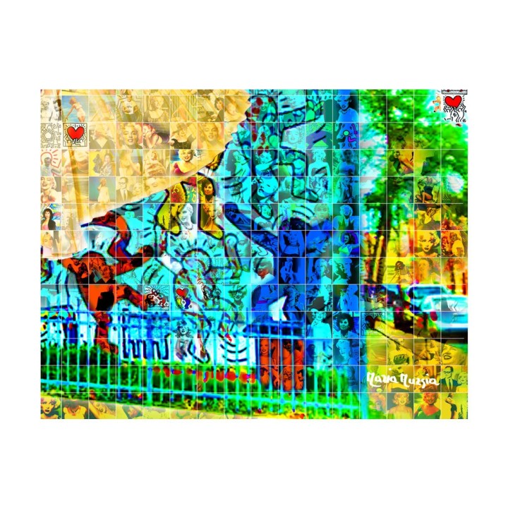 Maria Murgia 'Marilyn nel mondo: murales di Keith Haring a Philadelphia' - Fotomosaico cm 70x100 Arte digitale