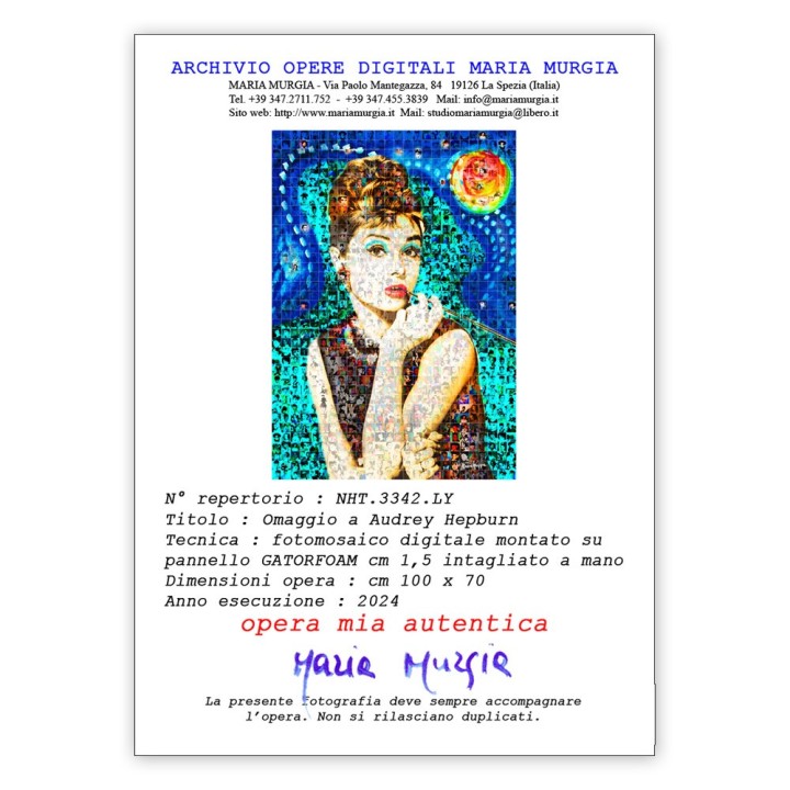 Maria Murgia 'Omaggio a Audrey Hepburn' - Fotomosaico cm 100x70 Arte digitale